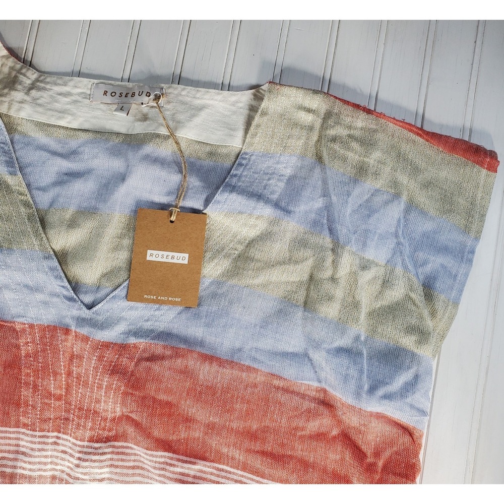 New Rosebud Swim Cover Up Dress Cotton Beach  Women Large Lighweight Stripes‎